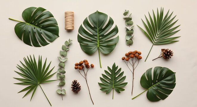 Tropical & Exotic Leaf Flatlay A Collection of Lush Greenery and Natural Elements