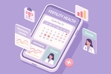 Fertility health app interface displaying cycle tracking and hormone levels
