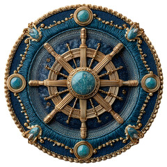 Nautical-themed badge, blue and gold, isolated on transparent background