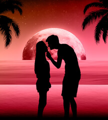 A couple in love on the beach at sunset