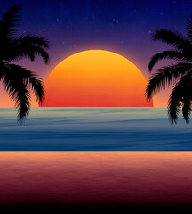 Toma de una playa tranquila y relajante mientras cae el Sol, provocando un bello atardecer tropical.