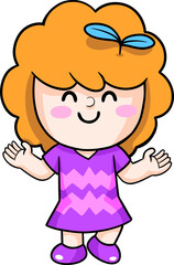 Joyful Animated Character: A cheerful cartoon girl with radiant smile, wavy orange hair and a lively expression, ready to spread joy with her open arms.