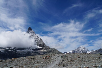 Panoramic view of Matterhorn from Matterhorn Glacier Trail in Switzerland