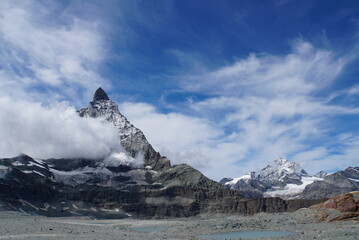 Panoramic view of Matterhorn from Matterhorn Glacier Trail in Switzerland