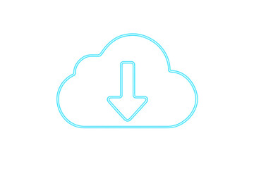 Obraz premium Neon blue cloud with downloading arrow representing cloud computing and data storage on transparent background