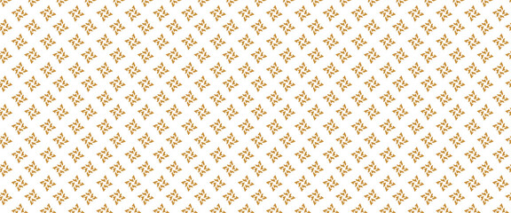 Golden vector seamless pattern with small diamond shapes, floral silhouettes. Simple texture.