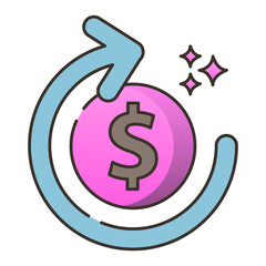 Circular arrow icon surrounding dollar sign for finance