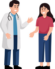 Doctor and Patient Consultation: A friendly doctor with stethoscope consults a smiling patient in a clinical setting, suggesting warmth, care, and hope in medical advice.