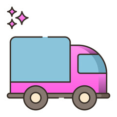 Pink delivery truck icon sparkling clean