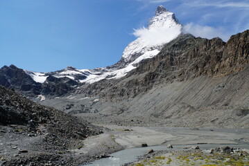 Panoramic view of Matterhorn from Matterhorn Glacier Trail in Switzerland