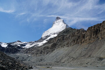 Panoramic view of Matterhorn from Matterhorn Glacier Trail in Switzerland
