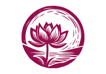 Lotus Flower Hand Drawn Natural Illustration Stylized as Linocut Vector Isolated by AZ for Books, Arts, Design and Decoration Graphic Asset