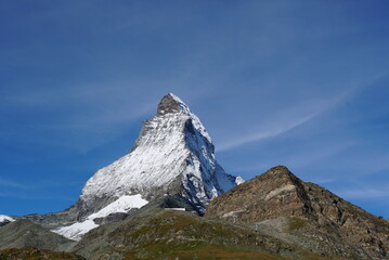 Panoramic view of Matterhorn from Matterhorn Glacier Trail in Switzerland