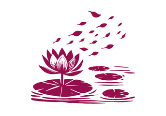 Lotus Flower Hand Drawn Natural Illustration Stylized as Linocut Vector Isolated by AZ for Books, Arts, Design and Decoration Graphic Asset