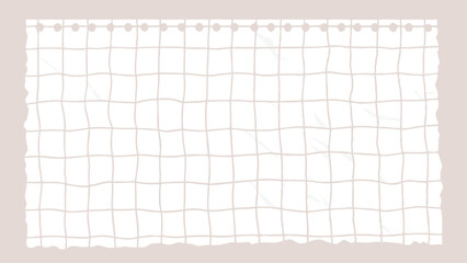 Close up of a piece of torn white graph paper with holes along the top edge and a light background