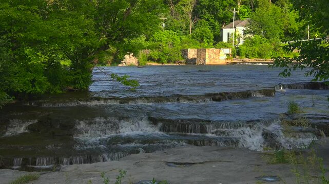 Small rapids on a river in spring