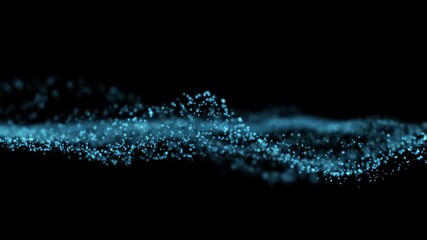 Glowing blue particle wave moving in digital abstract space with depth and light effects - Powered by Adobe