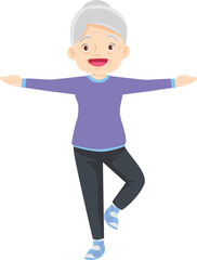 Joyful Senior in Yoga Pose: A graceful senior woman, radiating health and wellness, balances effortlessly in a yoga pose, exemplifying the vitality of aging and the beauty of an active lifestyle.