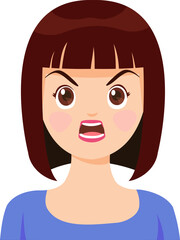 Angry Woman with Bob Cut: A cartoon woman with an angry facial expression and a short bob hairstyle. She's in a state of obvious anger, capturing the peak of rage.