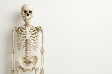 Detailed Human Skeleton Isolated on a Clean White Background with Ample Copy Space for Medical, Educational, or Artistic Use

