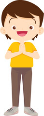Fototapeta premium Joyful Boy: A charming illustration of a young boy in cheerful pose, radiating warmth, optimism and delight.