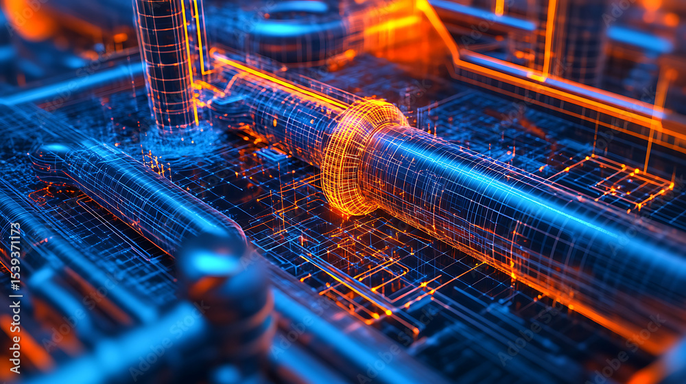 Wall mural a computer generated image of a pipe with a red and orange glow. the image is abstract and futuristi