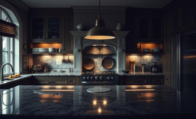A kitchen adorned with a cool polished granite worktop a culinary haven where culinary dreams come to life