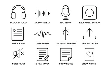 Audio recording tools: essential icons for podcast production and editing
