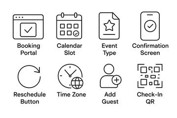 User interface icons for booking portal and event management features