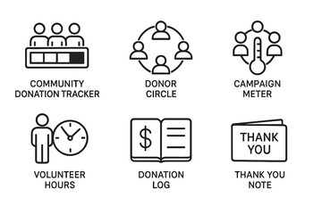 Icon set representing donation tracker and volunteer activities