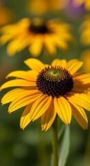 Obraz premium Vibrant Black-Eyed Susan Flowers in Summer Garden: A Sunny Solstice Bloom, Floral Beauty