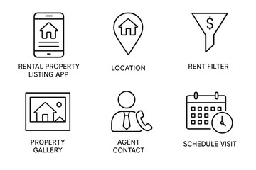 Real estate app interface icons for rental property listing and management