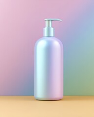 Mockup of a Blank Shampoo Bottle with Pump on a Minimalist Background Featuring Soft Gradient Colors