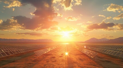 Fototapeta premium Solar panels reflect sparkling light From the sun ,Clean energy and environment. 3D rendering