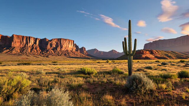 360 VR Seamless Desert Canyon Loop at Dusk with Saguaro Cactus, Arizona, USA