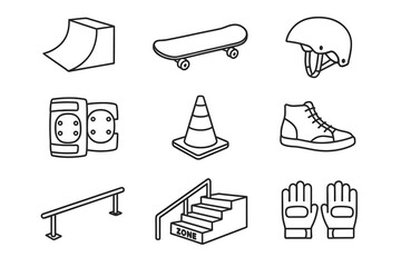 Skateboard ramp helmet pads gloves and more: essential skateboarding gear line art