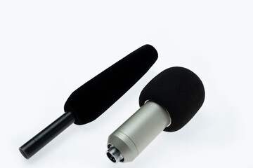 Two studio microphone for podcasting or streaming isolated over a white background