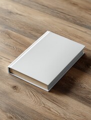 Fototapeta premium Mockup of a Closed Hardcover Book with Blank Cover on a Wooden Surface in a Minimalist Setting