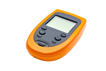 Orange handheld glucose meter isolated on a transparent background