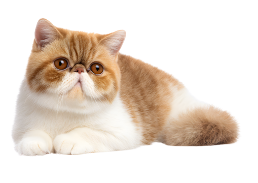 Charming Exotic Shorthair cat PNG on a transparent background highlighting its distinctive flat face and expressive eyes.