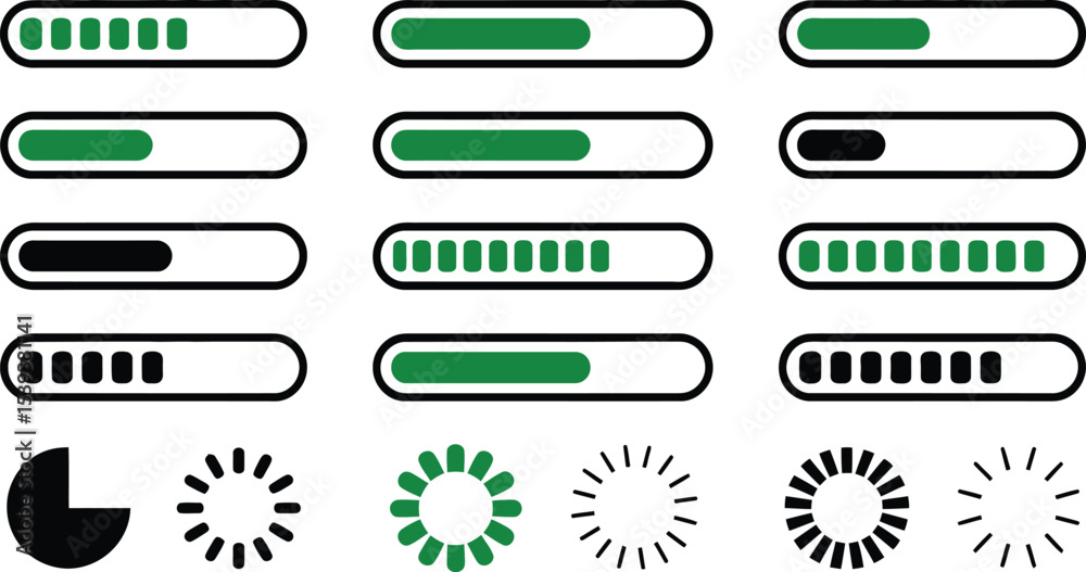 Poster vector graphic collection of progress bars loading icons and circular progress indicators for design