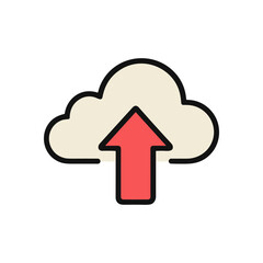 Cloud upload icon featuring upward arrow. Icon Symbol Illustration