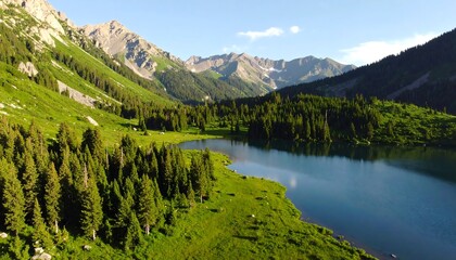 Mountain lake with alpine scenery.