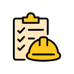 Construction project checklist with safety gear. Icon Symbol Illustration
