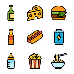 Diverse Colorful Food Icons Collection. Icon Symbol Illustration