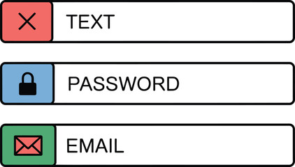 Modern user interface illustrating login input fields with text password and email icons with minimalistic design