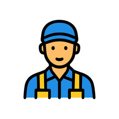Friendly tradesman with blue uniform. Icon Symbol Illustration
