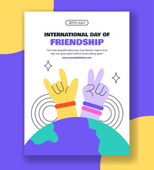 Fototapeta premium Happy Friendship Day Vector Illustration with Friends Hanging Out in Flat Vertical Poster Template