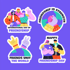 Happy Friendship Day Label Illustration in Flat Cartoon Hand Drawn Style