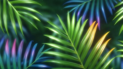 Obraz premium Vibrant Rainbow Palm Leaves Tropical Summer Background